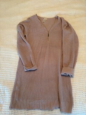 Perfectly Priscilla V-Neck quarter zip Lavender Waffle-Knit Sweater/dress 2xl